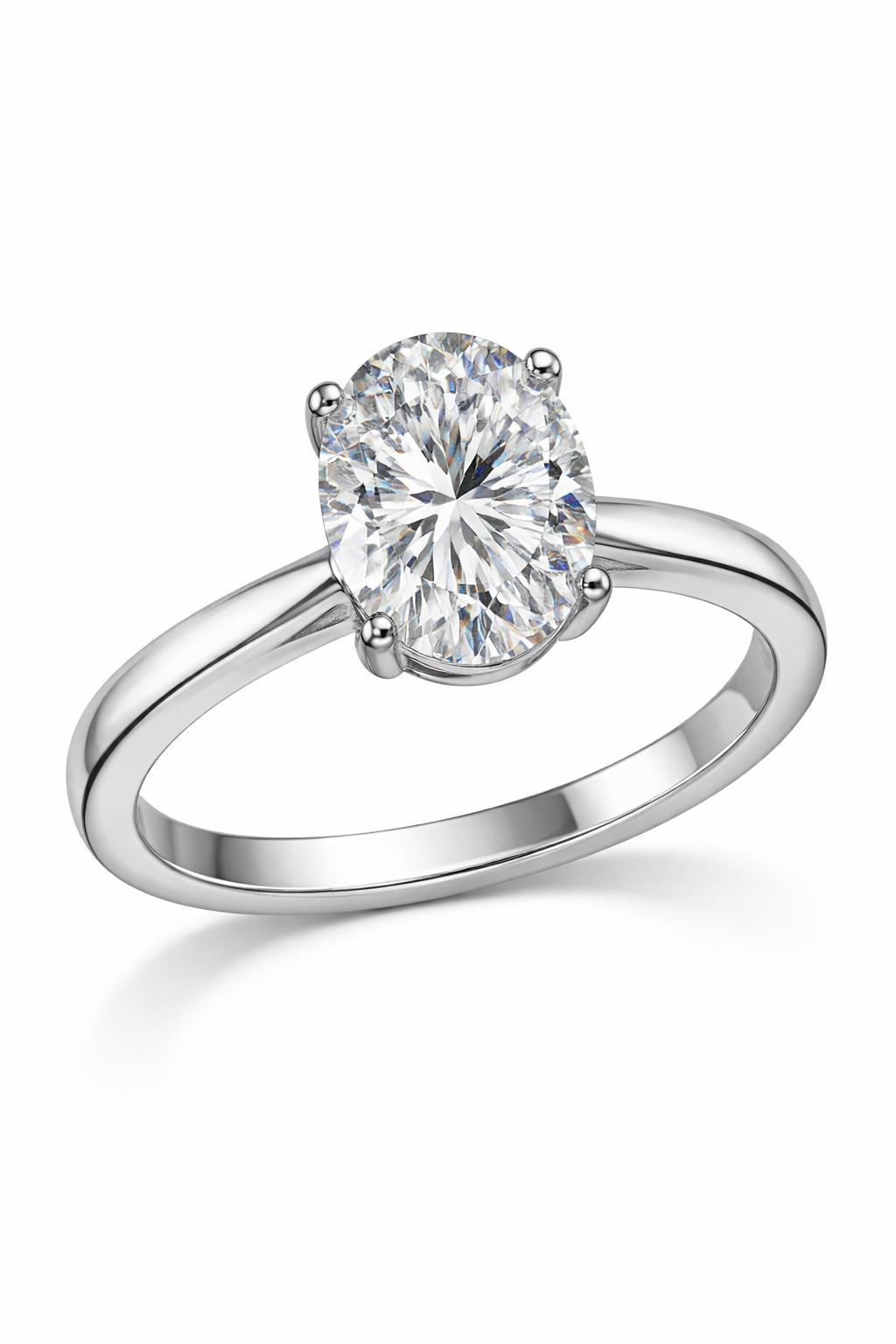 Moissanite Oval Cut Ring in Platinum Vermeil