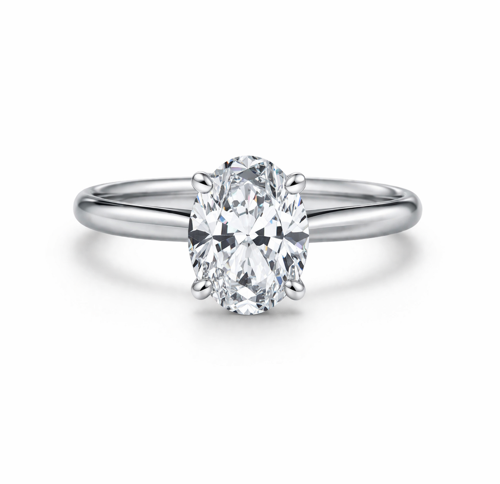 Moissanite Oval Cut Ring in Platinum Vermeil