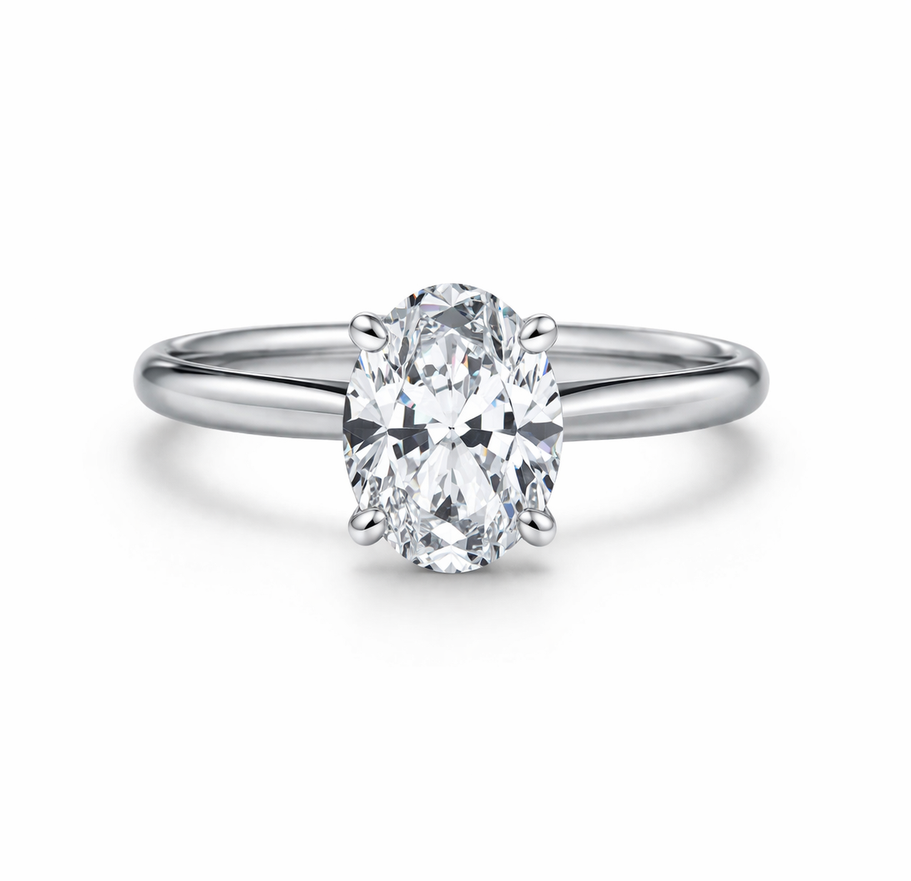 Moissanite Oval Cut Ring in Platinum Vermeil