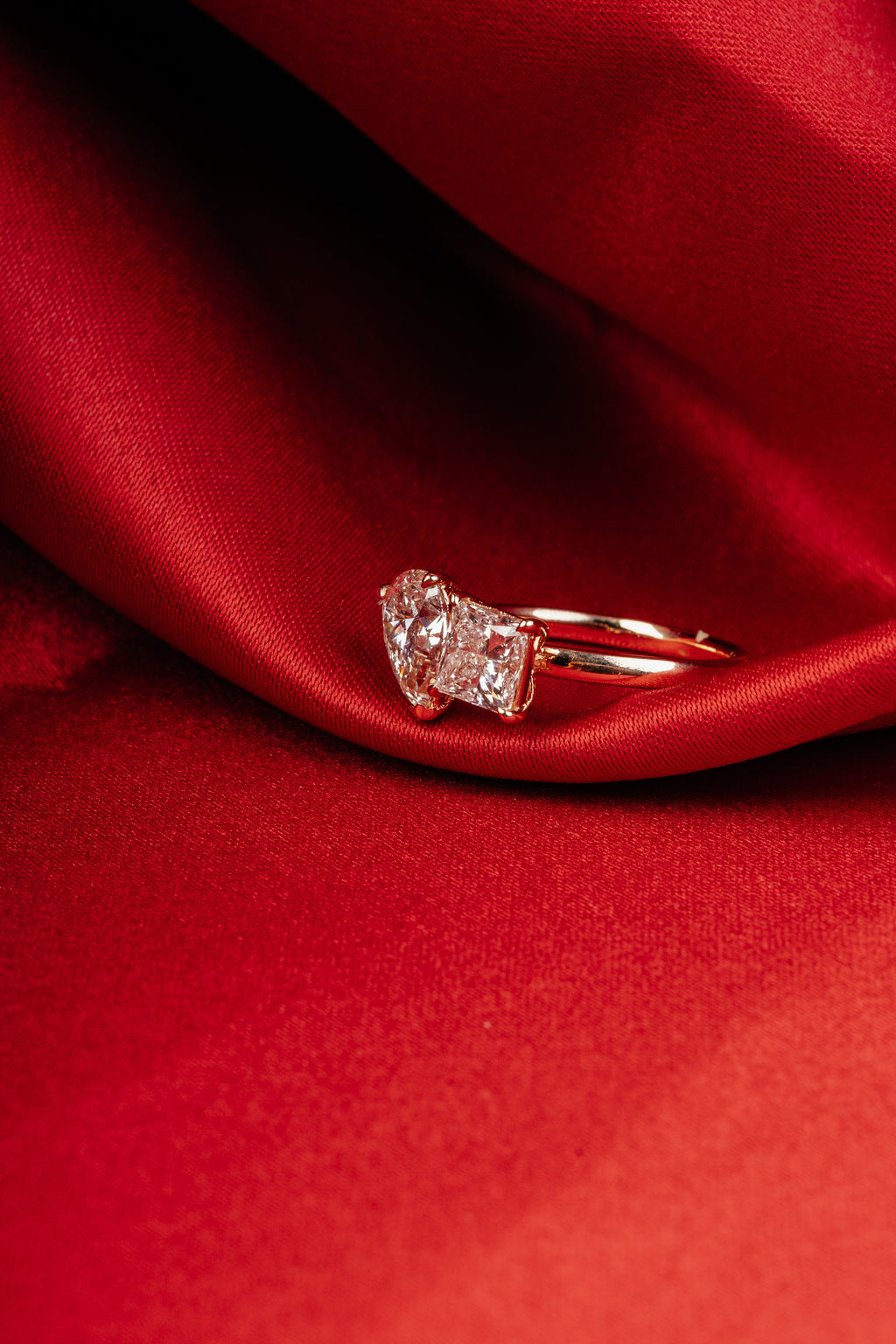 Lab-Grown Diamond Tear Drop and Princess Cut Two Stone Ring