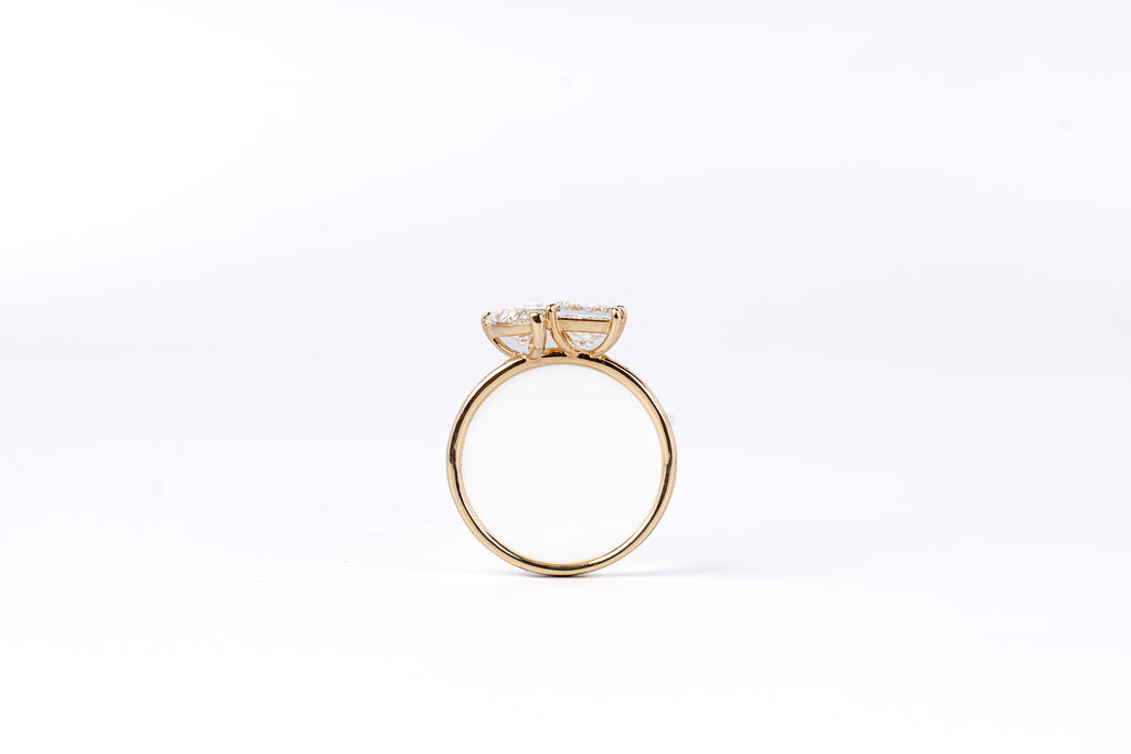 Lab-Grown Diamond Tear Drop and Princess Cut Two Stone Ring