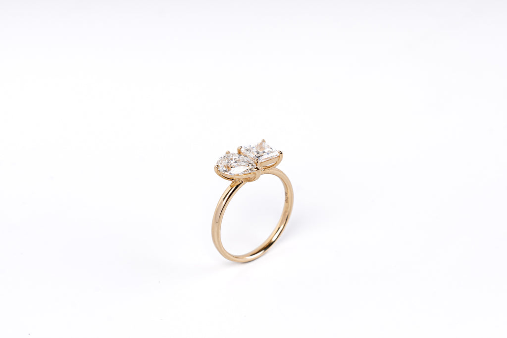 Lab-Grown Diamond Tear Drop and Princess Cut Two Stone Ring