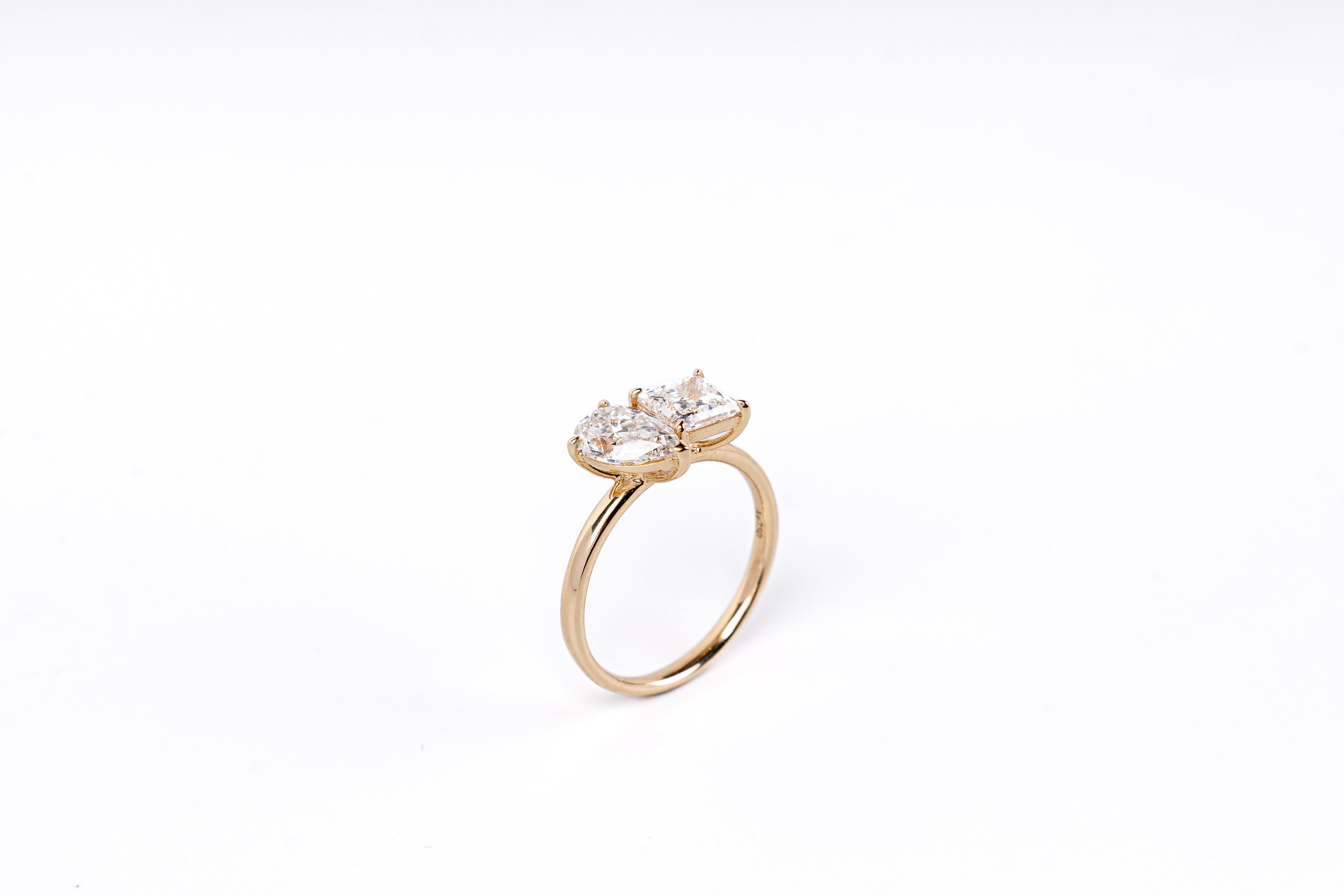 Lab-Grown Diamond Tear Drop and Princess Cut Two Stone Ring