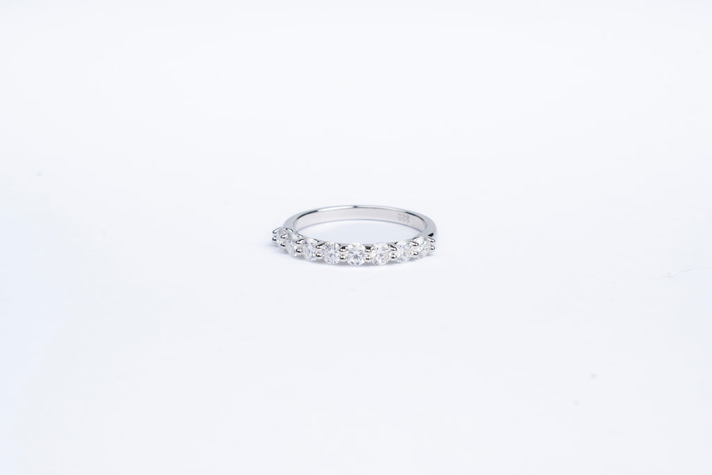Moissanite Half Eternity Ring Platinum Vermeil